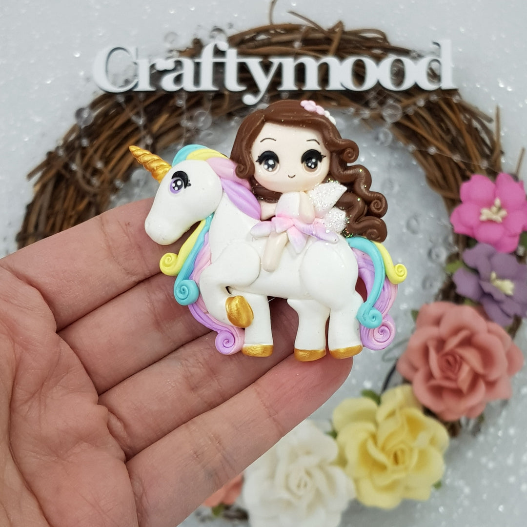 MAX 4 each person Pretty girl riding unicorn C - Embellishment Clay Bow Centre