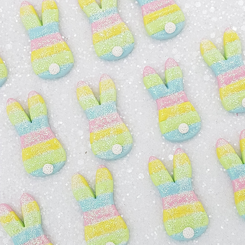 Rainbow bunny - Handmade Flatback Clay Bow Centre