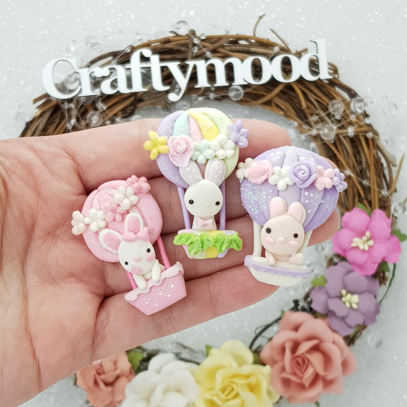 Hot air balloon and bunnies - Embellwishment Clay Bow Centre