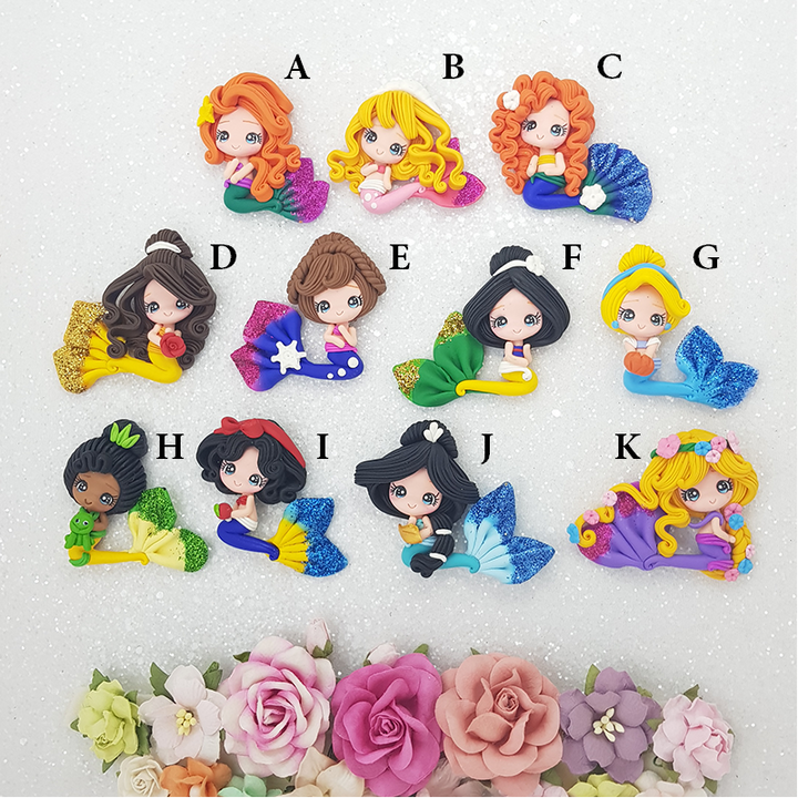 Mermaid princess friends - Handmade Flatback Clay Bow Centre
