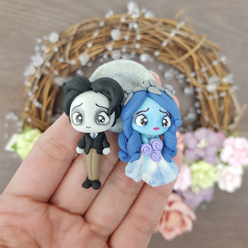 Corpse couple cameo - Handmade Flatback Clay Bow Centre