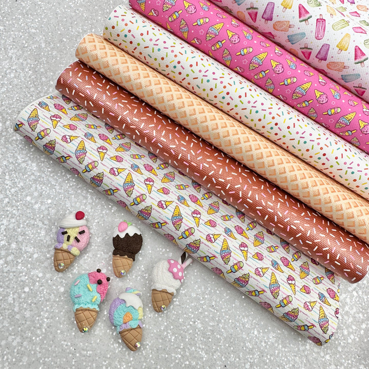 Ice cream sprinkles waffle - Pu Leather vinyl - canvas - choose Fabric material Sheets