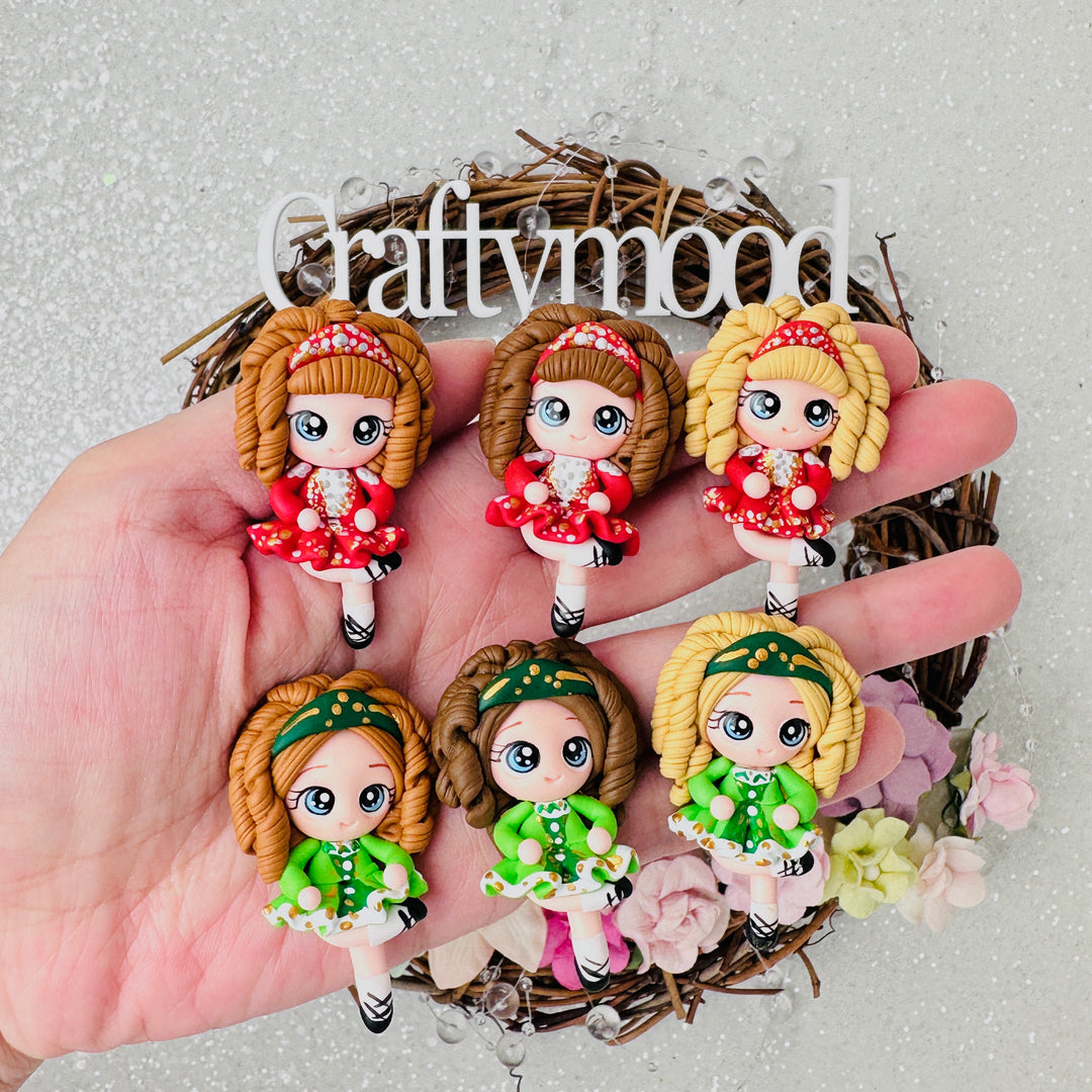 Irish Dancer - Handmade Flatback Clay Bow Centre