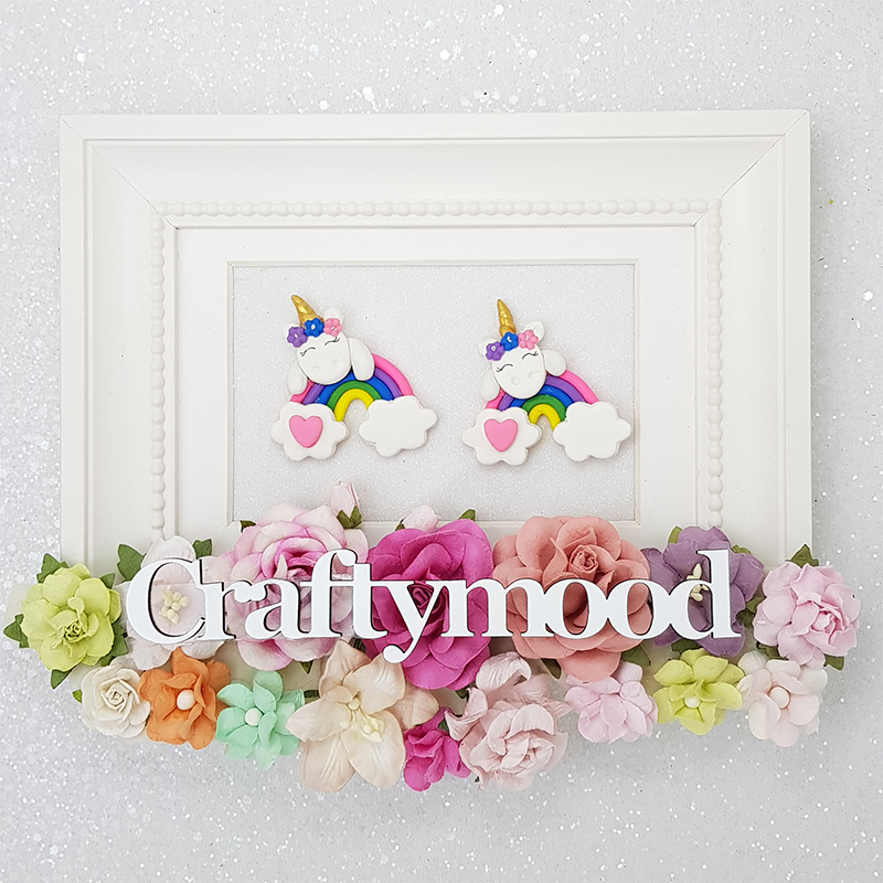 Cute Rainbow Unicorn - Handmade Flatback Clay Bow Centre