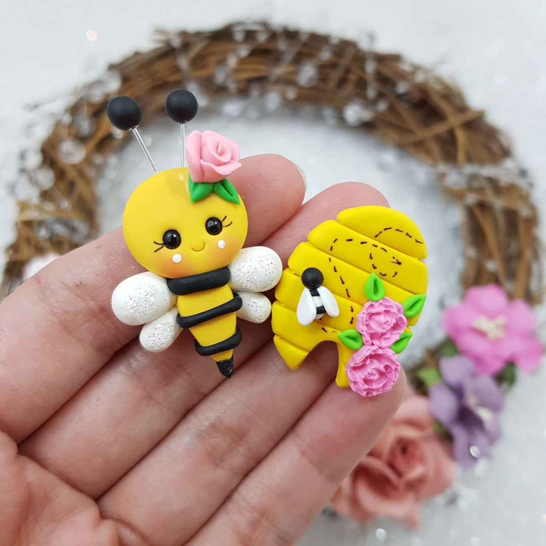 Yellow Beehive - Embellishment Clay Bow Centre