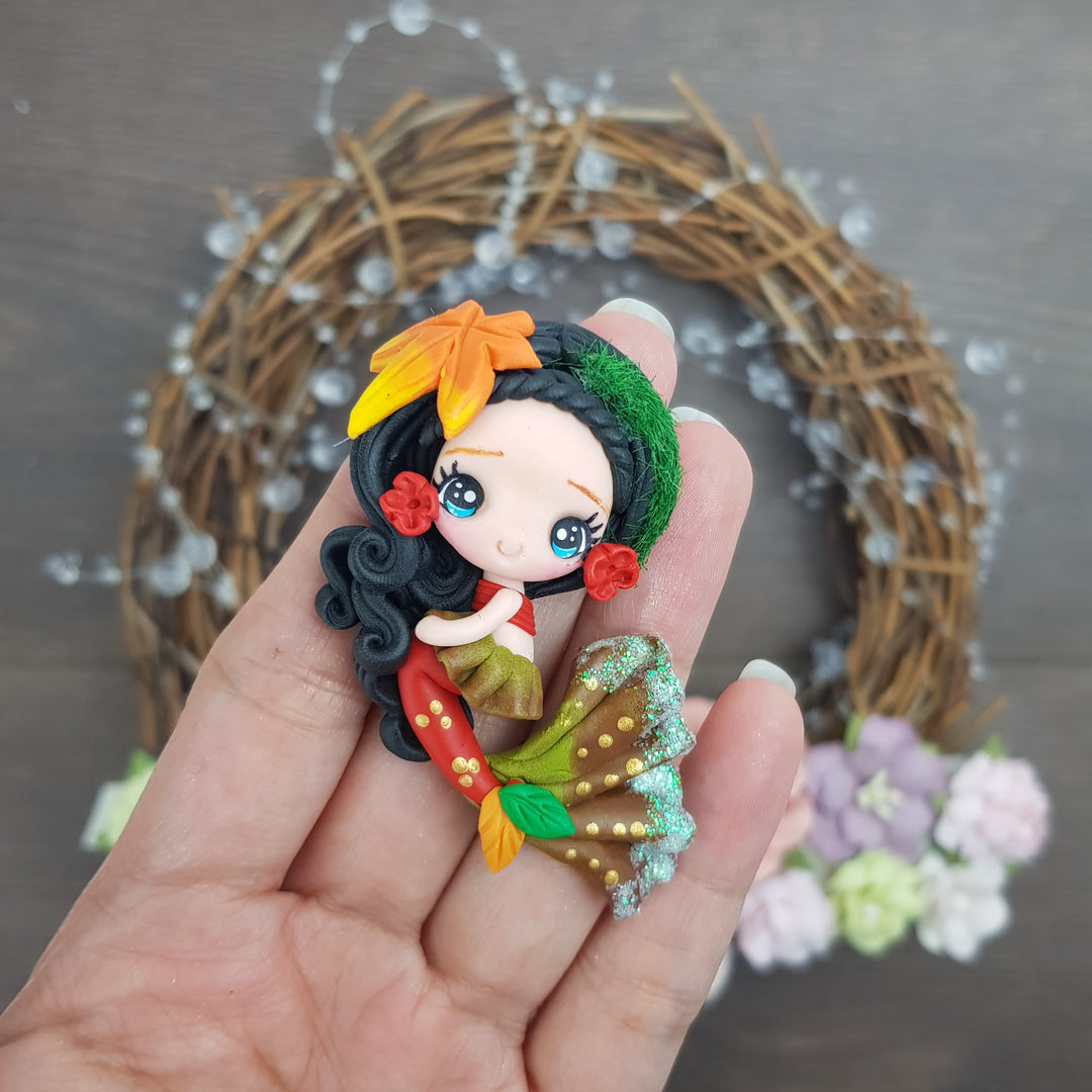 Green moss mermaid - Embellishment Clay Bow Centre