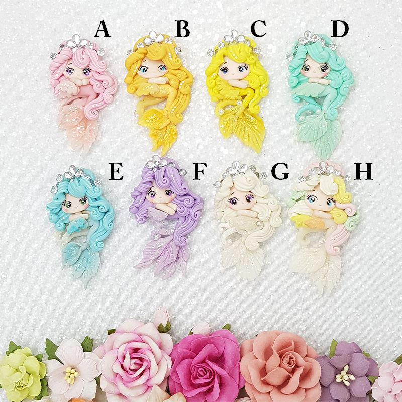 Crystal Mermaid - Handmade Flatback Clay Bow Centre