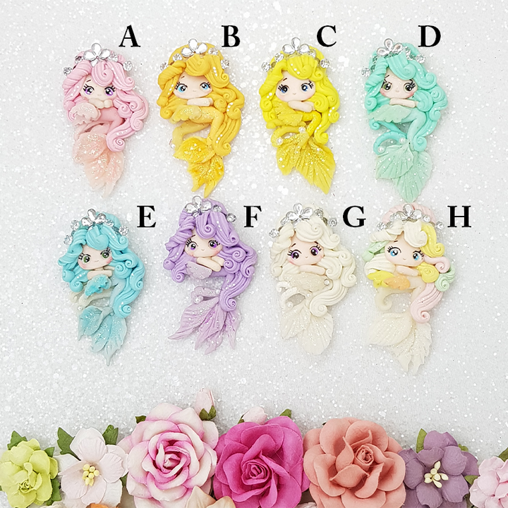 Crystal Mermaid - Handmade Flatback Clay Bow Centre