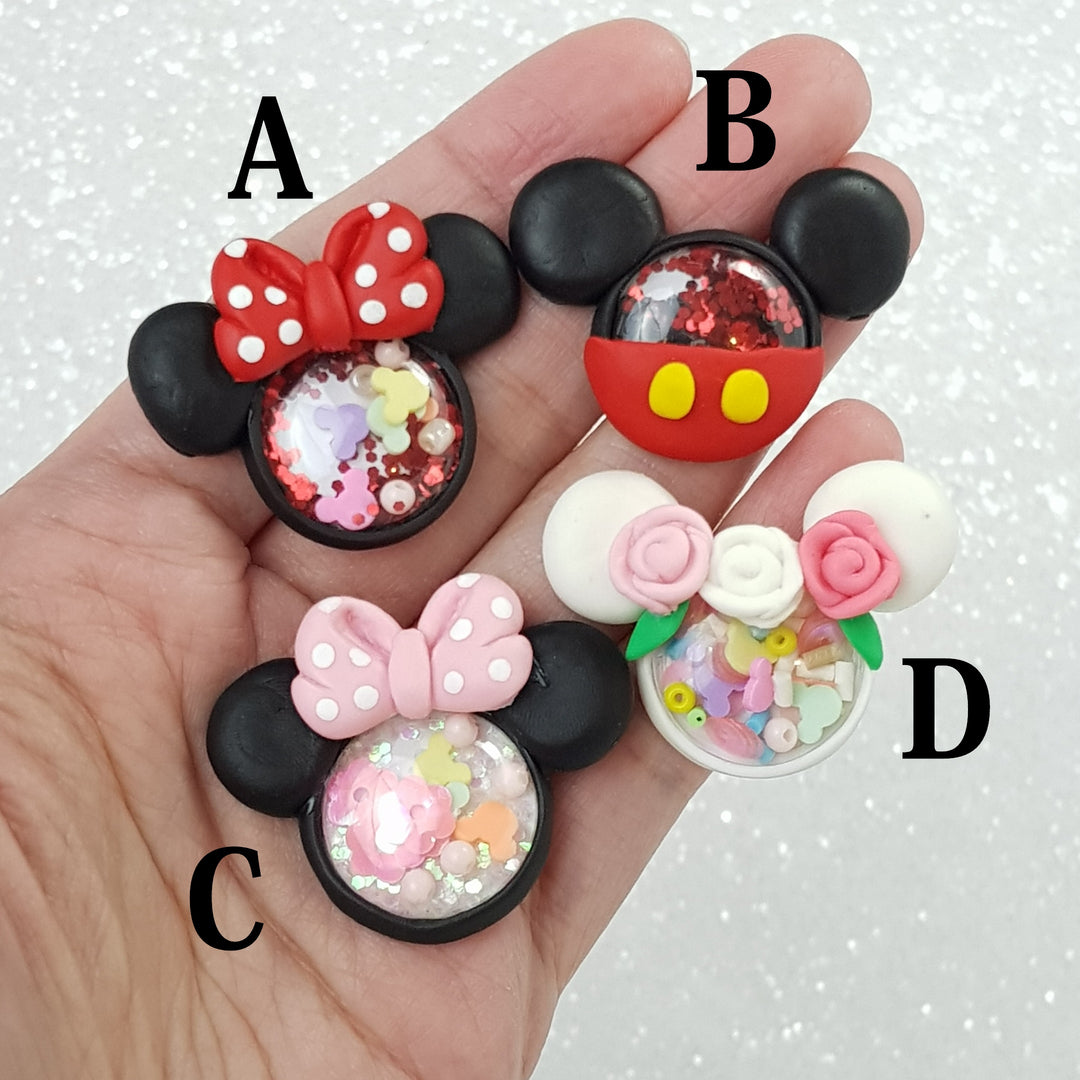 Classic Mouse Shaker - Handmade Flatback Clay Bow Centre - Crafty Mood