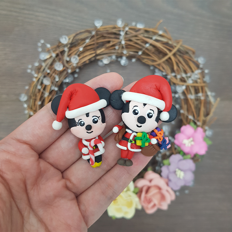 Christmas mouse - Handmade Flatback Clay Bow Centre