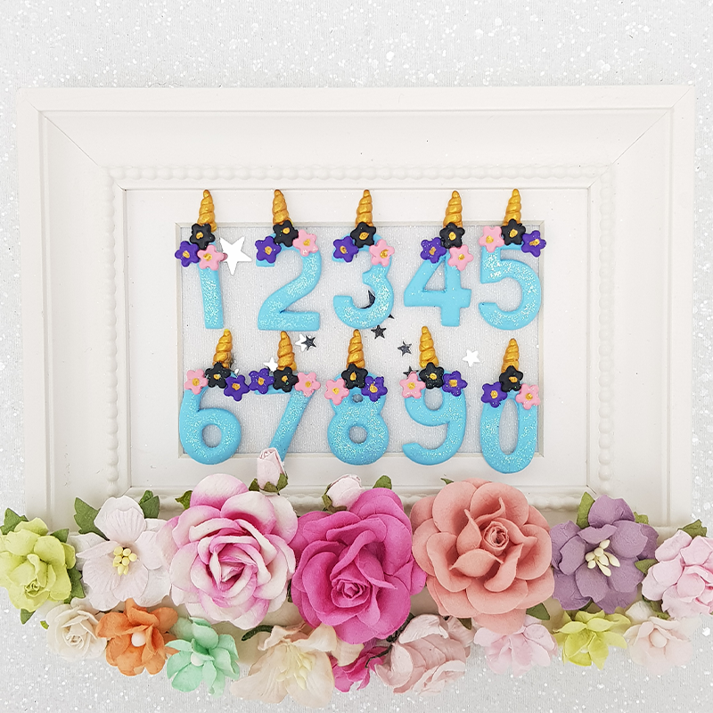 SALE Blue unicorn number - Handmade Flatback Clay Bow Centre