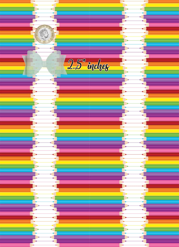 School rainbow pencil - Pu Leather vinyl - canvas - choose Fabric material Sheets