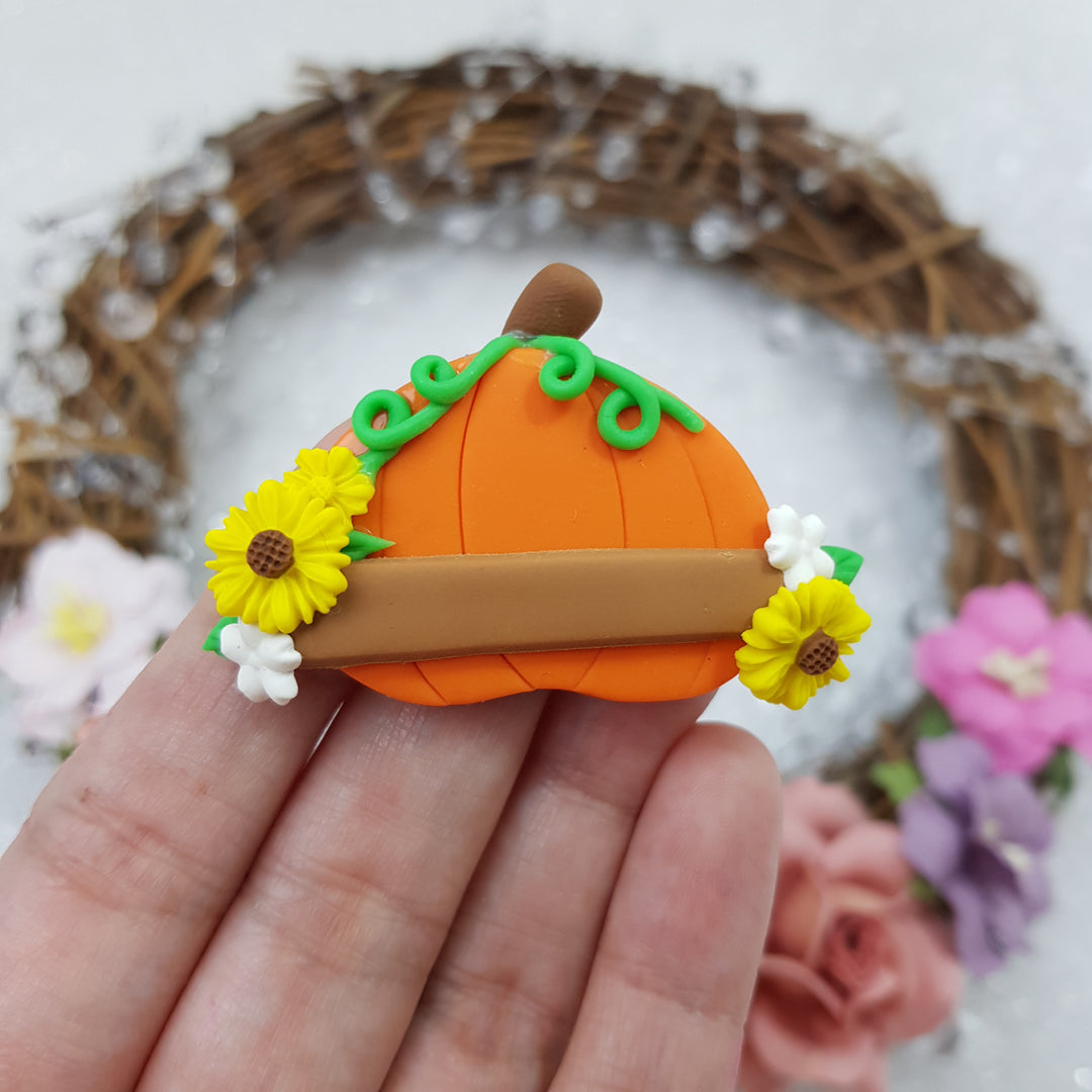Personalised pumpkin - Handmade Flatback Clay Bow Centre