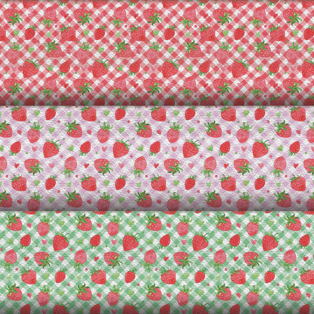 Gingham Strawberry - Pu Leather vinyl - canvas - choose Fabric material Sheets