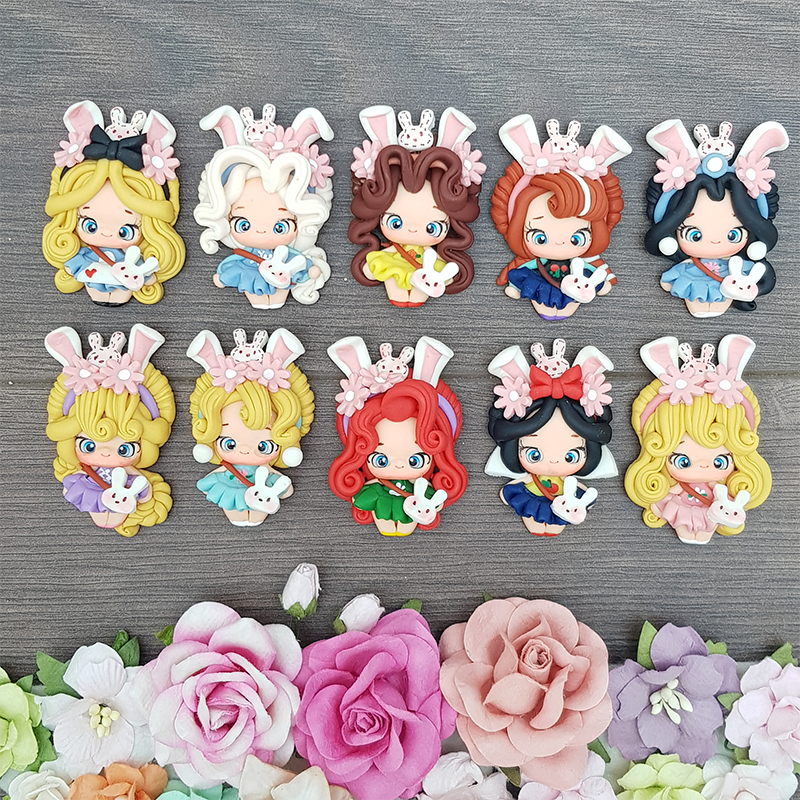 Princess bunny girl set of 10 - Embellishment Clay Bow Centre