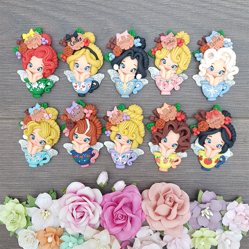 Princess cup set of 10 - Handmade Flatback Clay Bow Centre