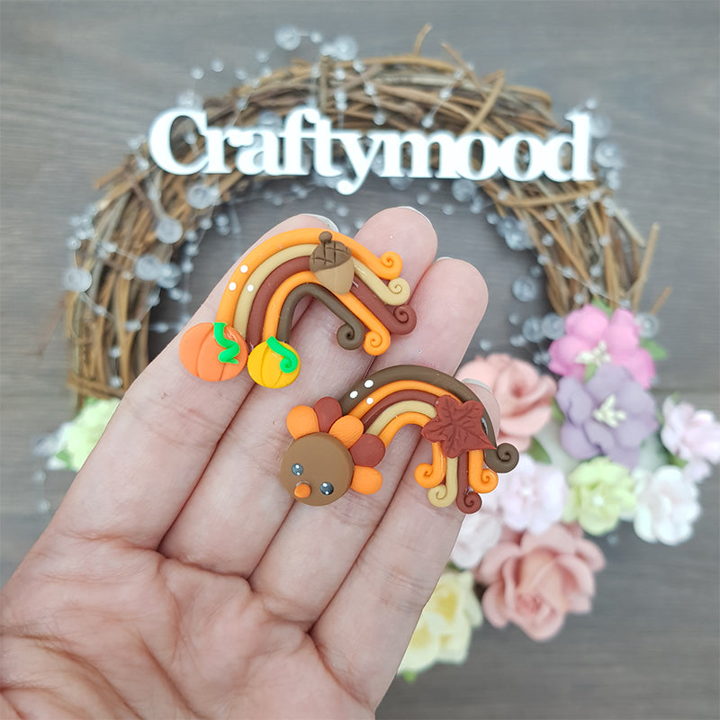 Rainbow pumpkin turkey - Handmade Flatback Clay Bow Centre