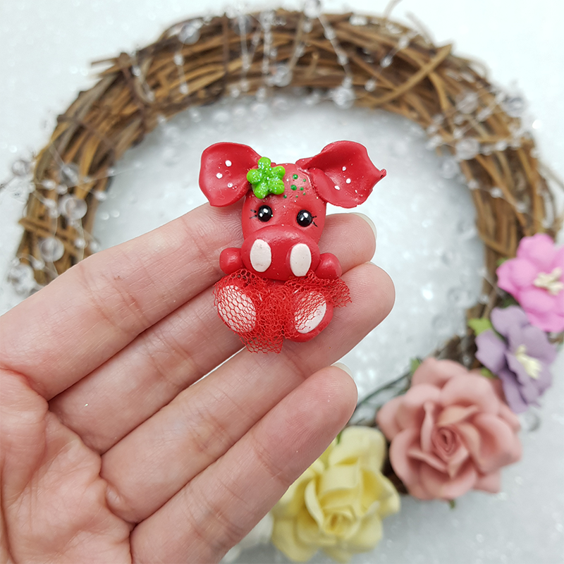 Red dragon - Handmade Flatback Clay Bow Centre