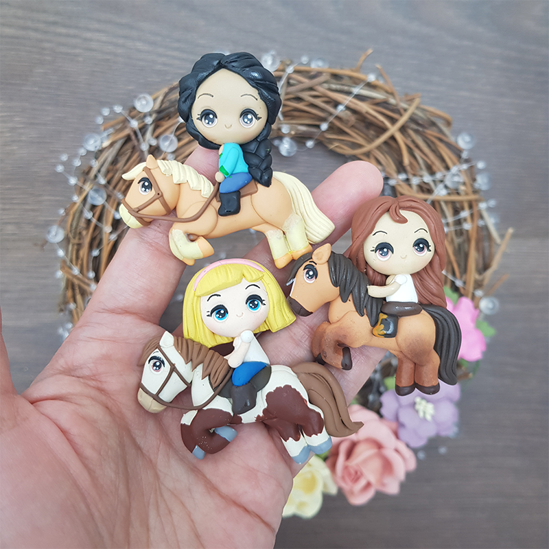 Riding horse girls - Handmade Flatback Clay Bow Centre