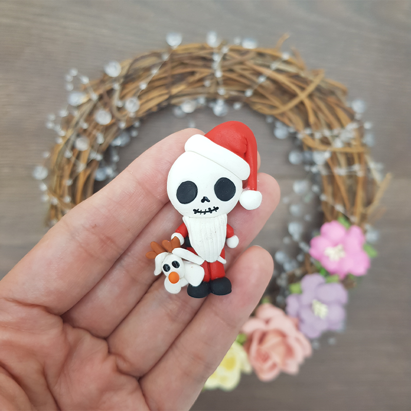 Santa skeleton - Handmade Flatback Clay Bow Centre