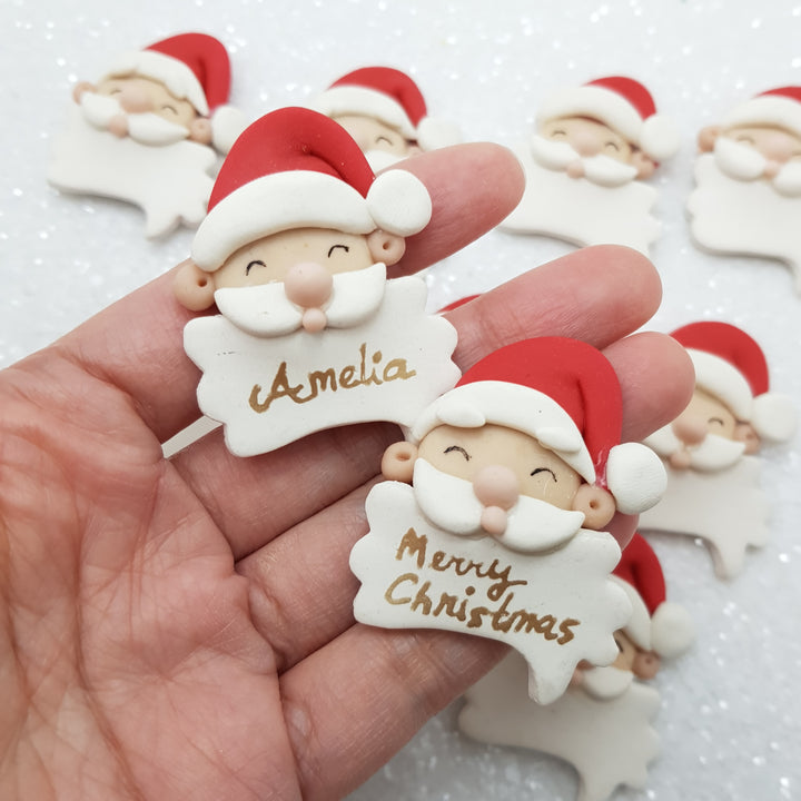 Santa Head - personalised - Handmade Flatback Clay Bow Centre