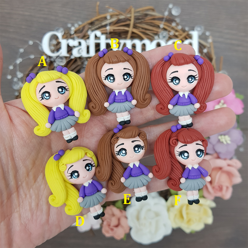 School girl purple jumper - Handmade Flatback Clay Bow Centre