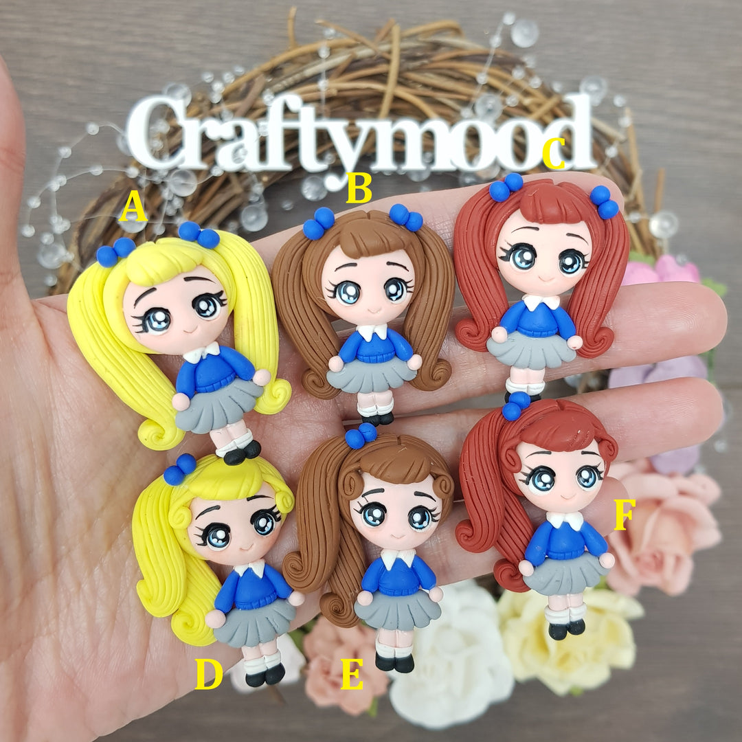 School girl blue jumper - Handmade Flatback Clay Bow Centre