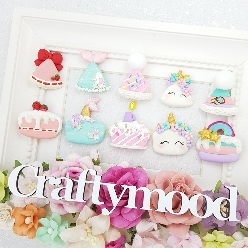 Birthday cakes and hats - Embellishment Clay Bow Centre
