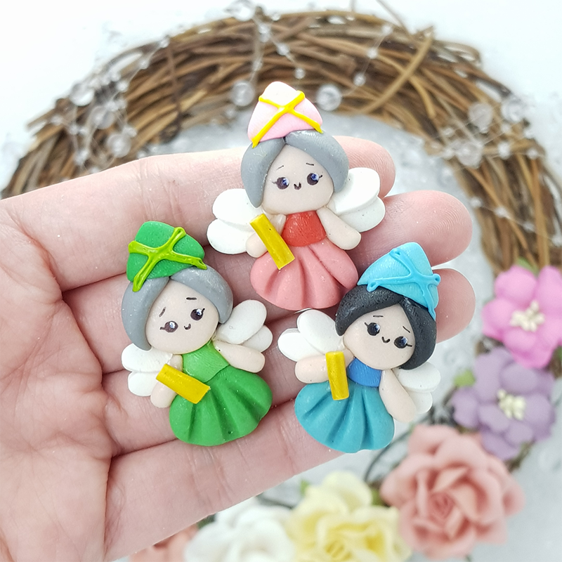 Fairies godmother - set of 3  - Handmade Flatback Clay Bow Centre