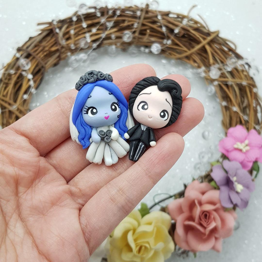 Cute Halloween bride and groom - set only - Handmade Flatback Clay Bow Centre