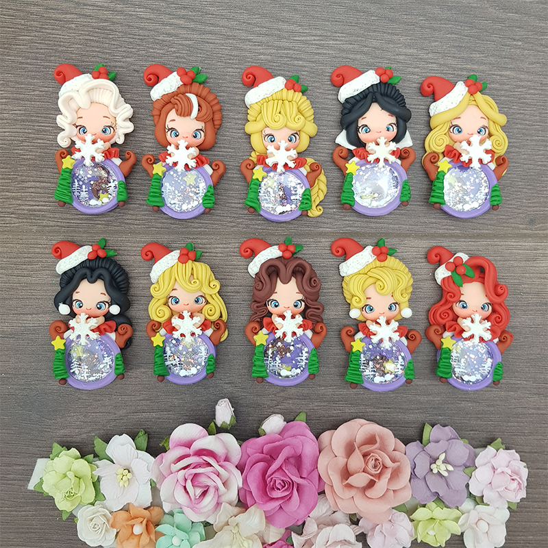 Christmas princess shaker - set of 10 - Handmade Flatback Clay Bow Centre