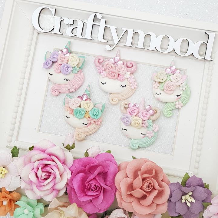 crystal Unicorn Head - Handmade Flatback Clay Bow Centre