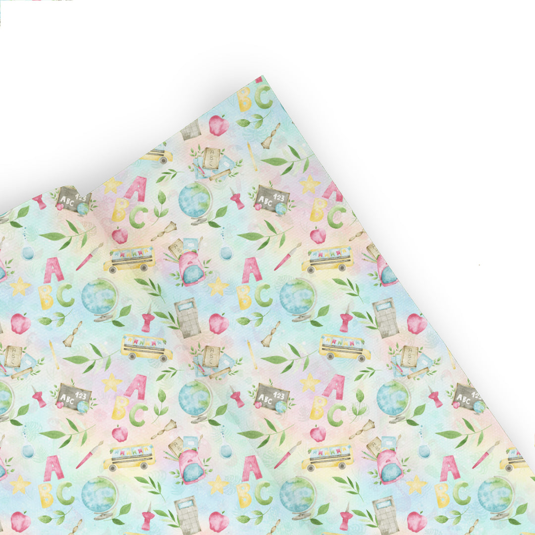 School watercolour print - Pu Leather vinyl - canvas - choose Fabric material Sheets