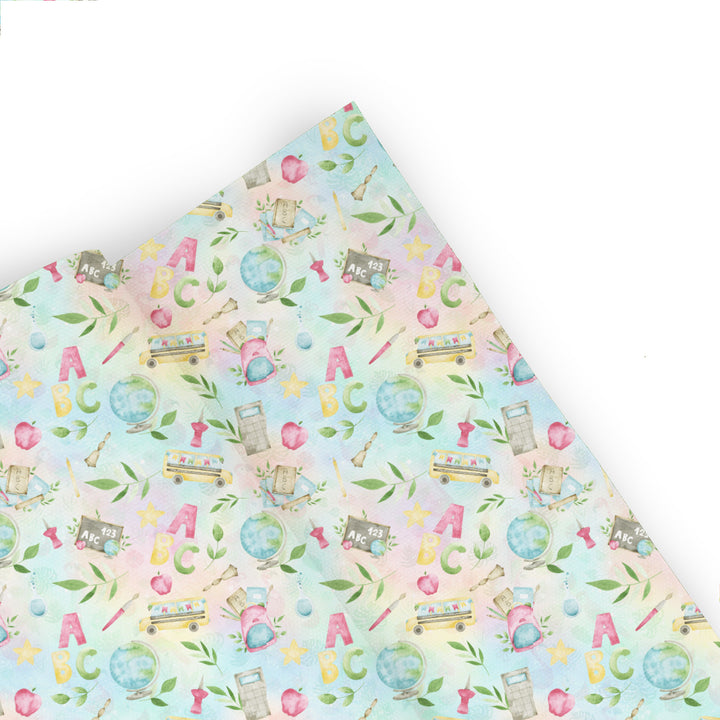 School watercolour print - Pu Leather vinyl - canvas - choose Fabric material Sheets