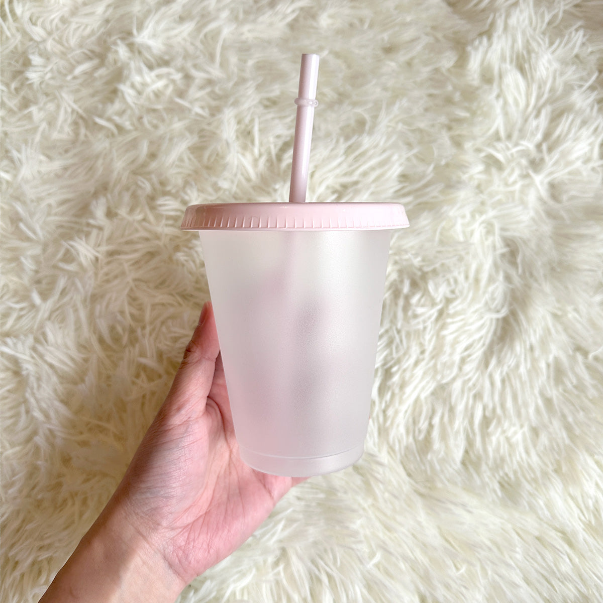 16oz Frosted cup pale pink lid cold cup tumbler - 470ml