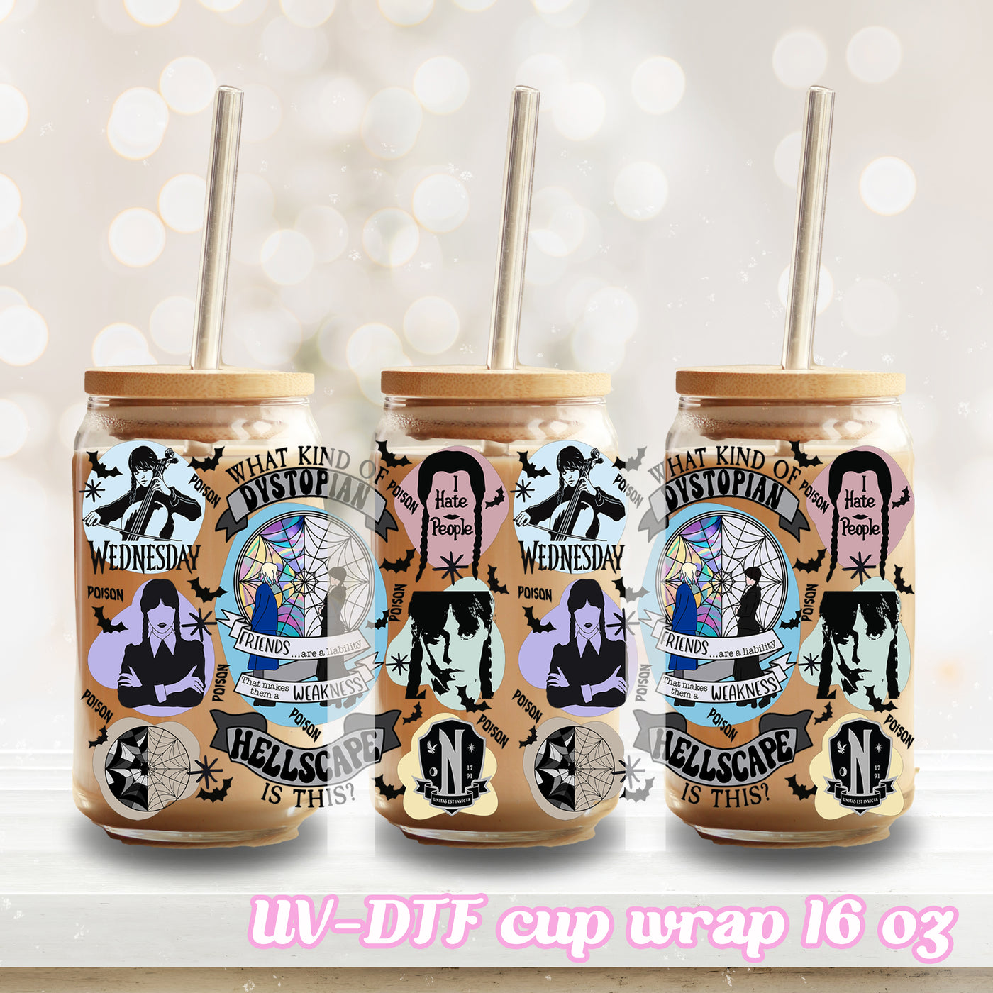 UV DTF - Gothic girl - 16oz Libbey Glass Cup Wrap Only