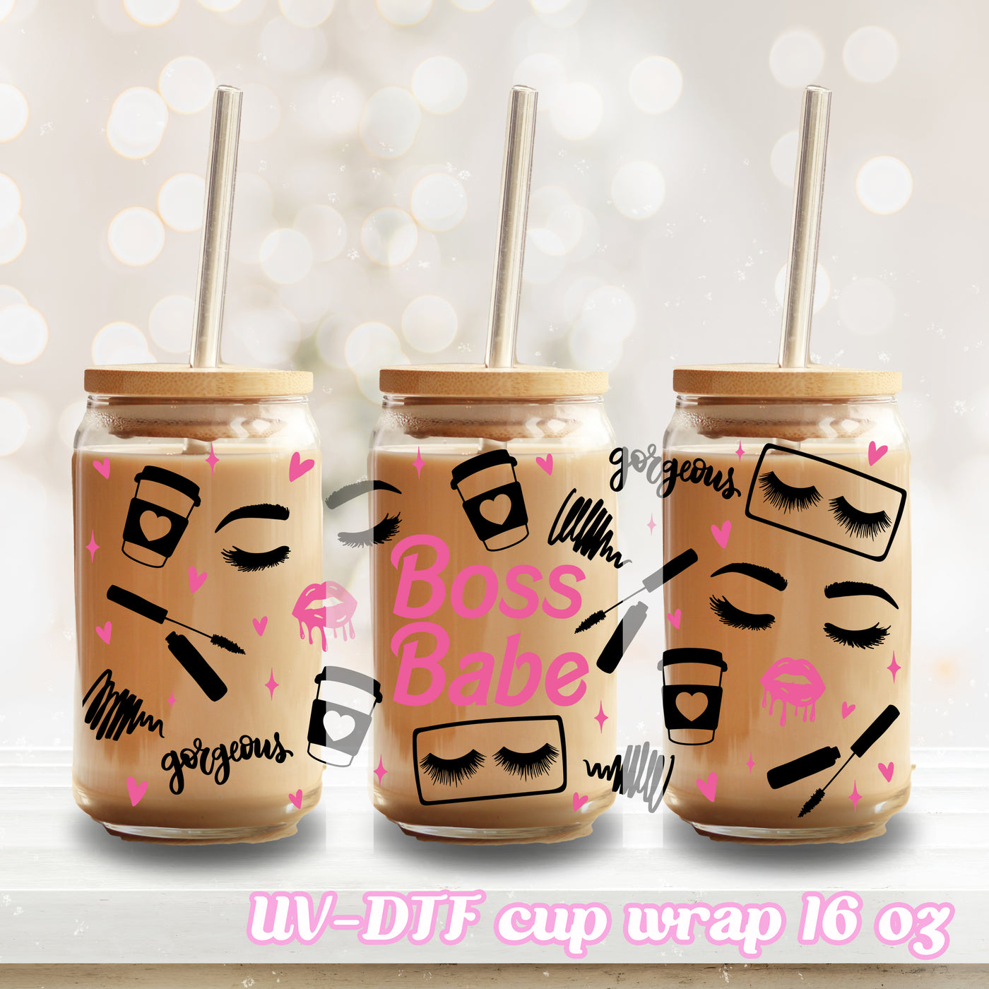 UV DTF - boss babe - 16oz Libbey Glass Cup Wrap Only