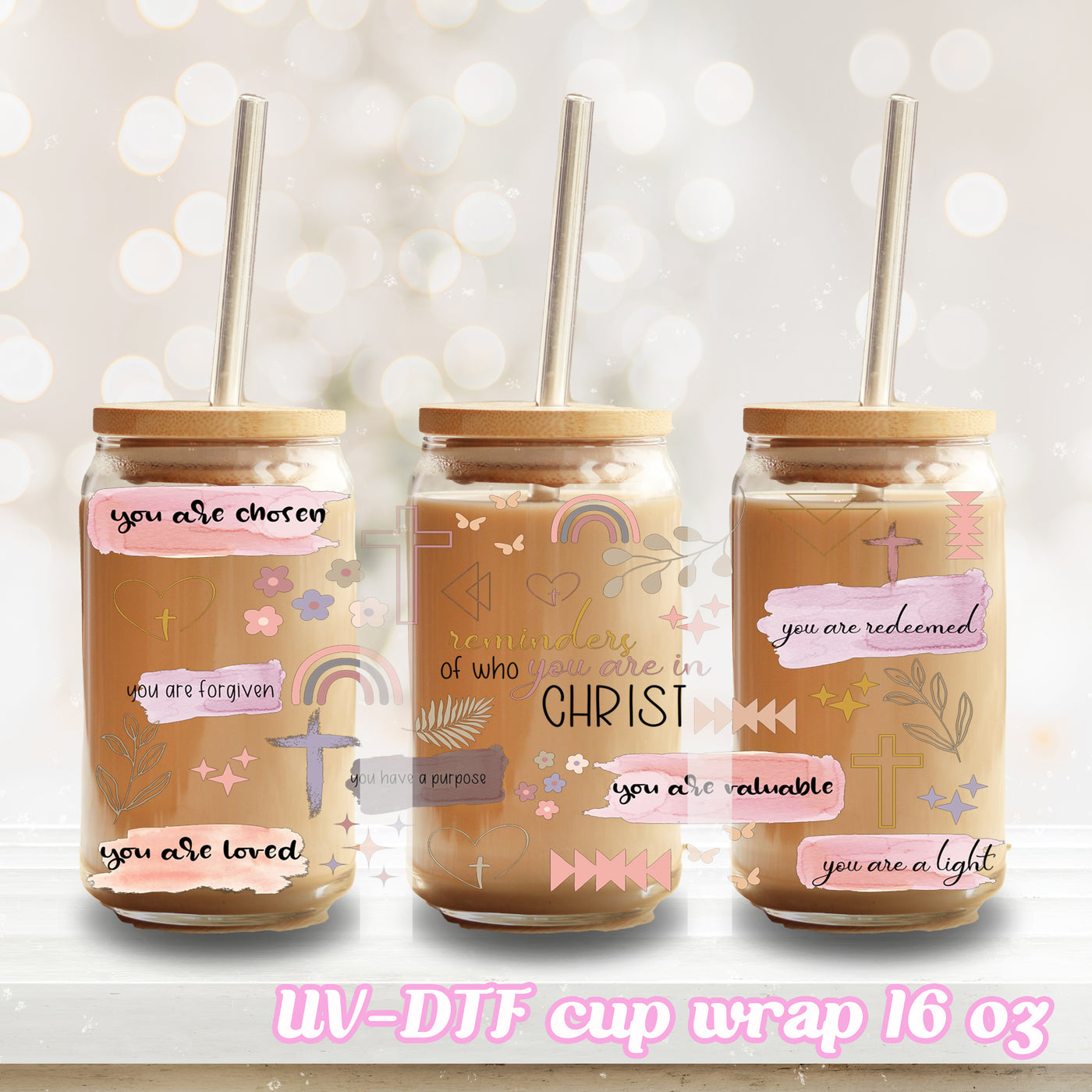 UV DTF - Christ  - 16oz Libbey Glass Cup Wrap Only
