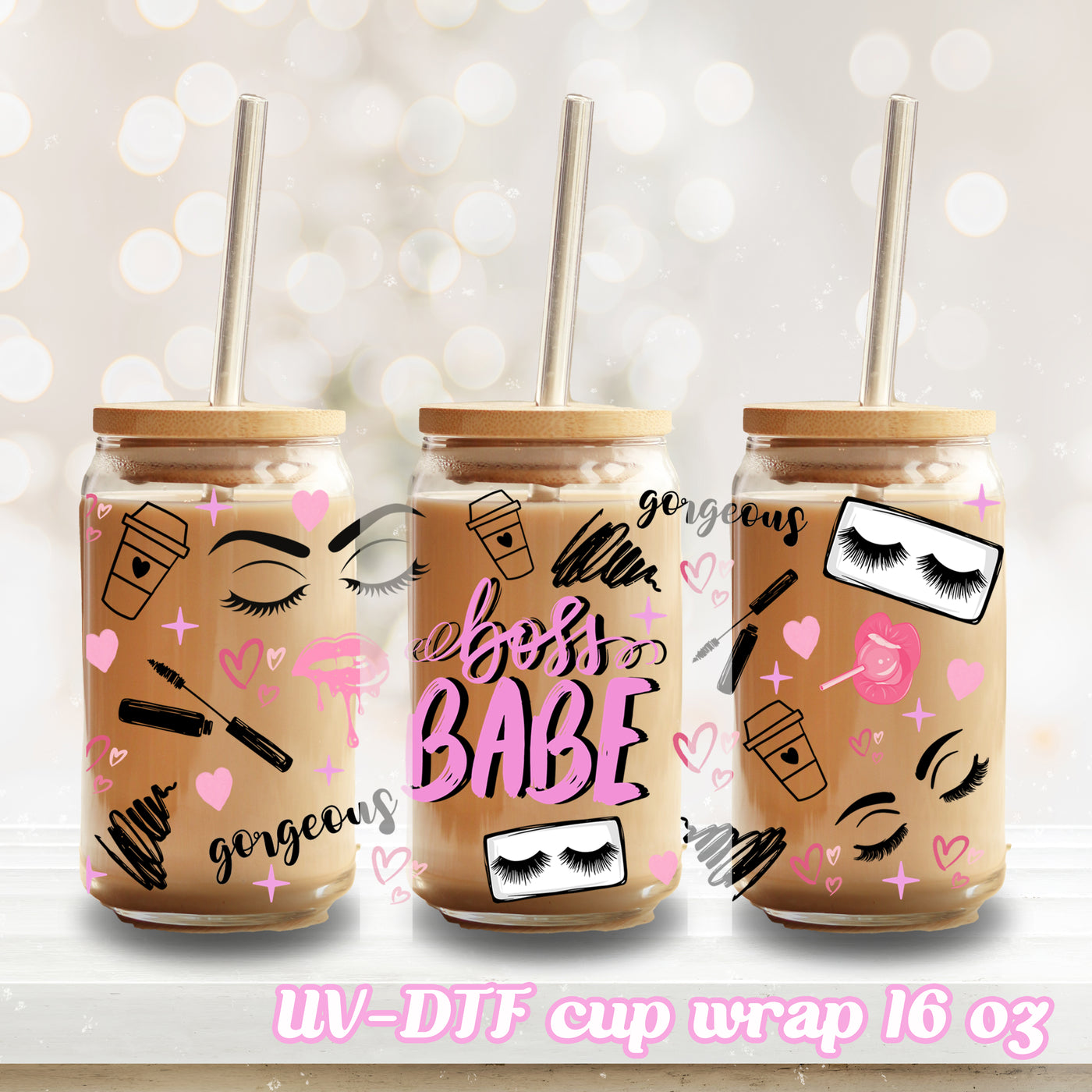UV DTF - Boss Babe - 16oz Libbey Glass Cup Wrap Only