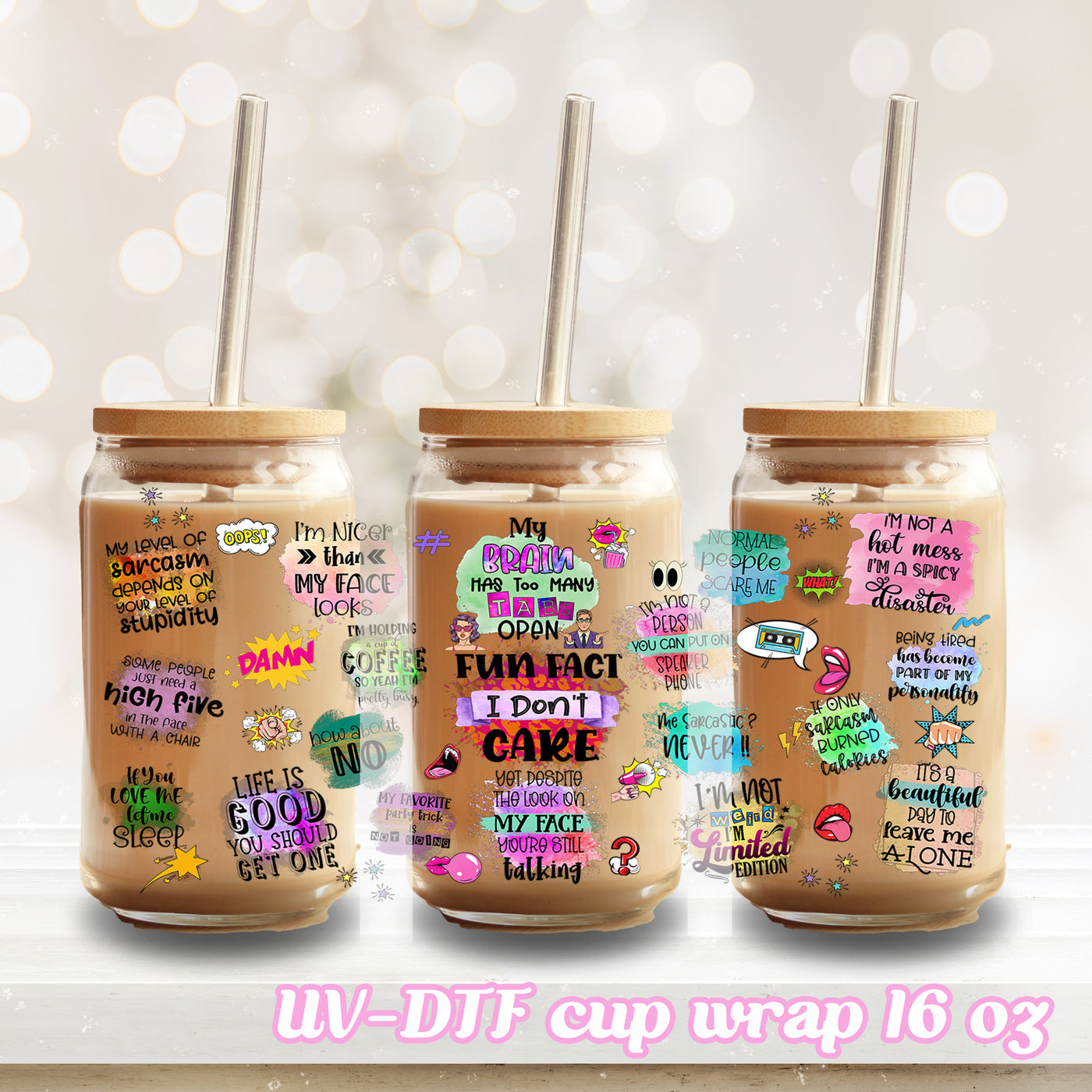 UV DTF - Fun fact I don't care - 16oz Libbey Glass Cup Wrap Only