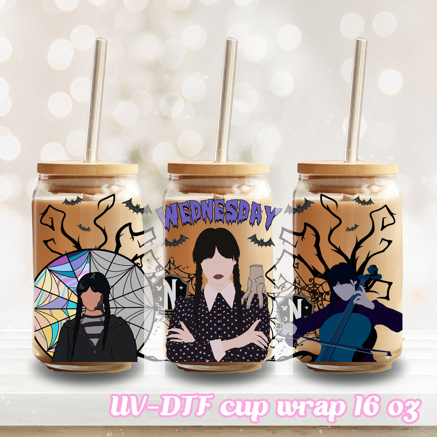 UV DTF - Gothic Girl - 16oz Libbey Glass Cup Wrap Only