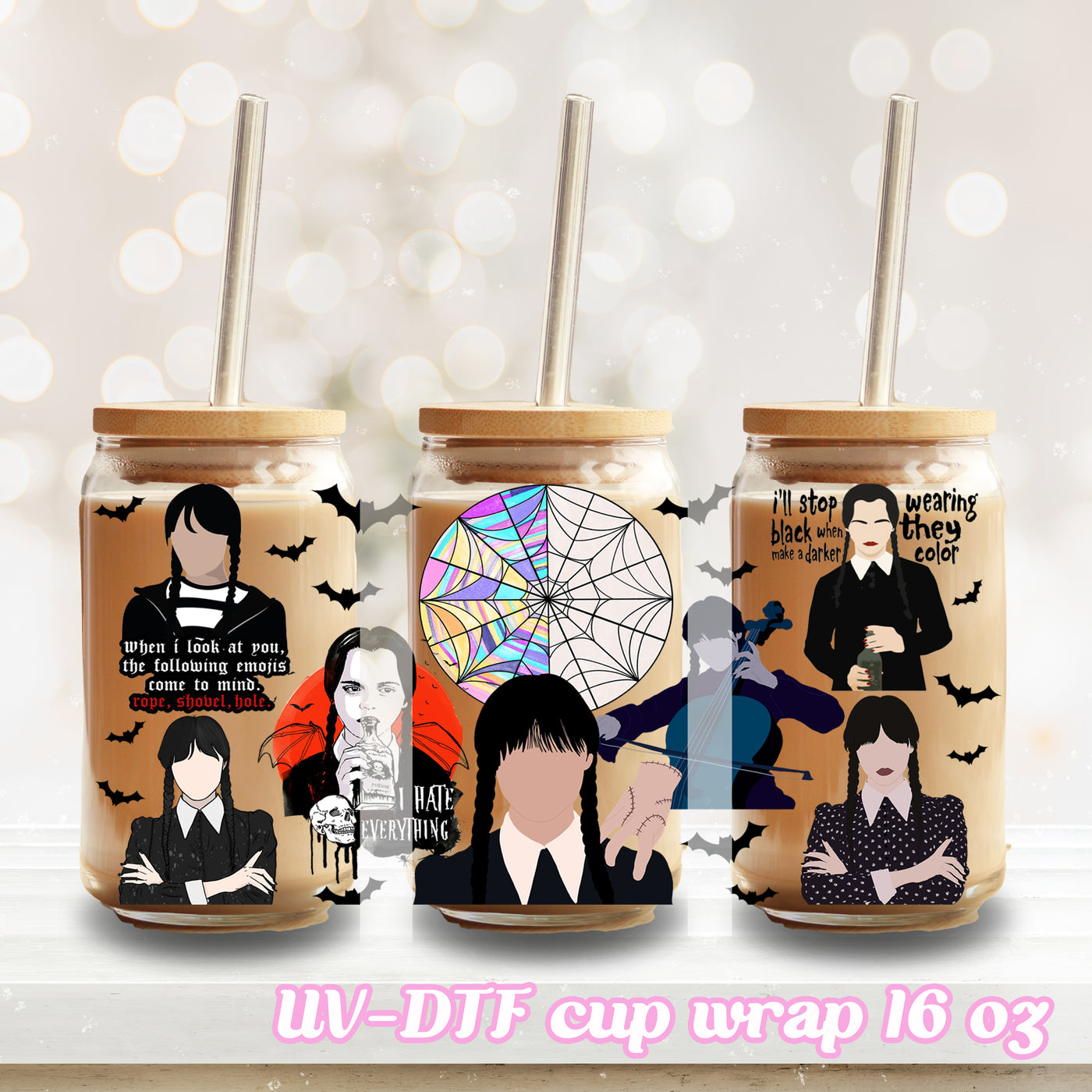 UV DTF - Gothic Girl - 16oz Libbey Glass Cup Wrap Only