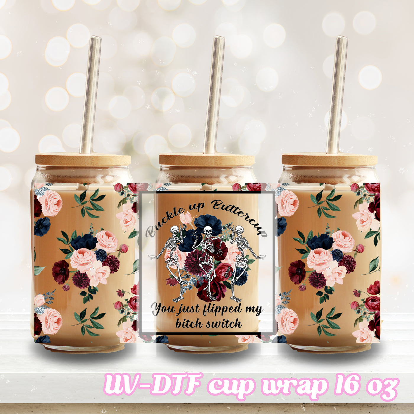 UV DTF - Bitch Switch - 16oz Libbey Glass Cup Wrap Only