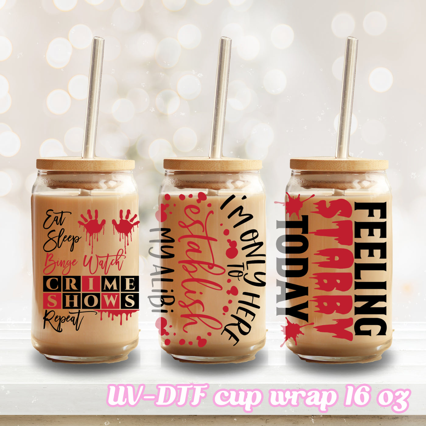 UV DTF - Crime Show Movie - 16oz Libbey Glass Cup Wrap Only