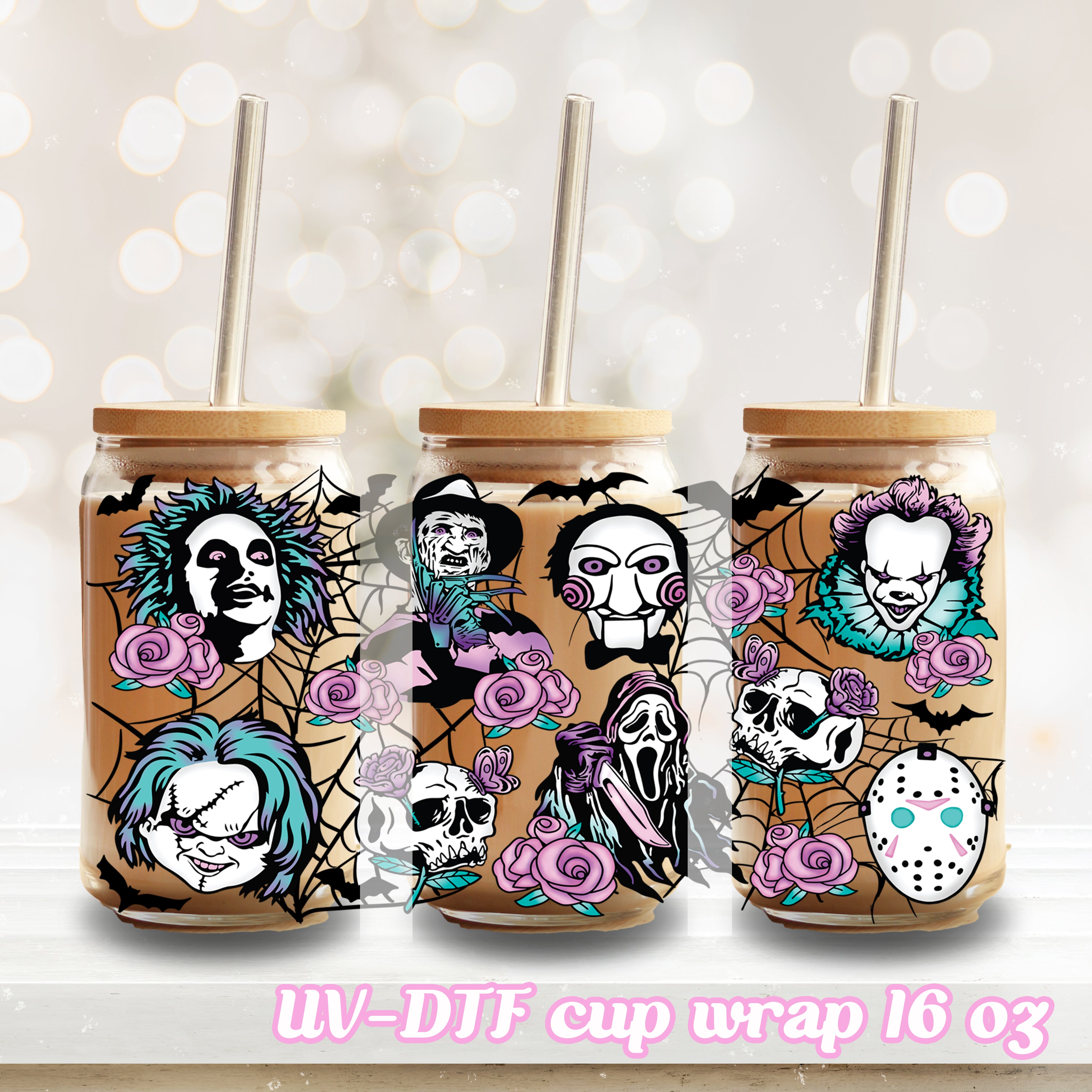 UV DTF - Horror Movie - 16oz Libbey Glass Cup Wrap Only – Crafty Mood