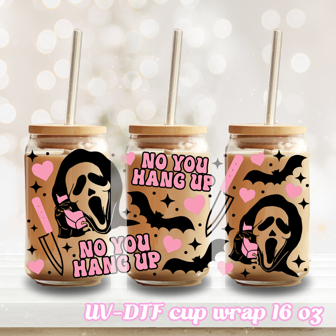 UV DTF - No You Hang Up Horror Movie - 16oz Libbey Glass Cup Wrap Only