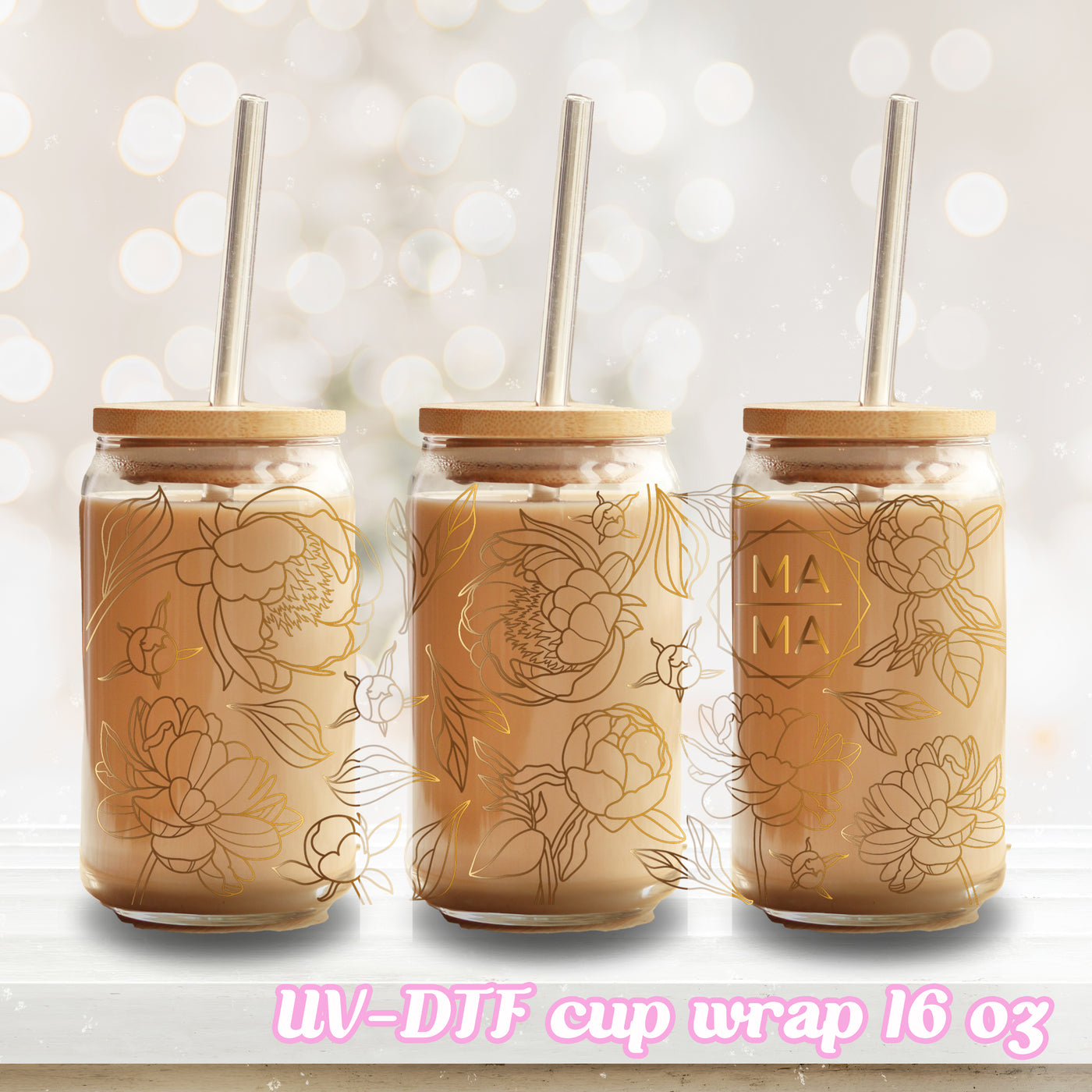 UV DTF - Flower - 16oz Libbey Glass Cup Wrap Only