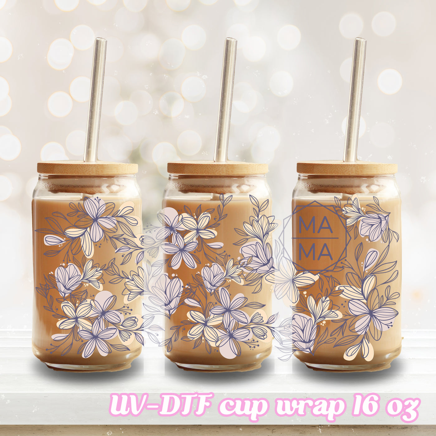 UV DTF - Floral - 16oz Libbey Glass Cup Wrap Only
