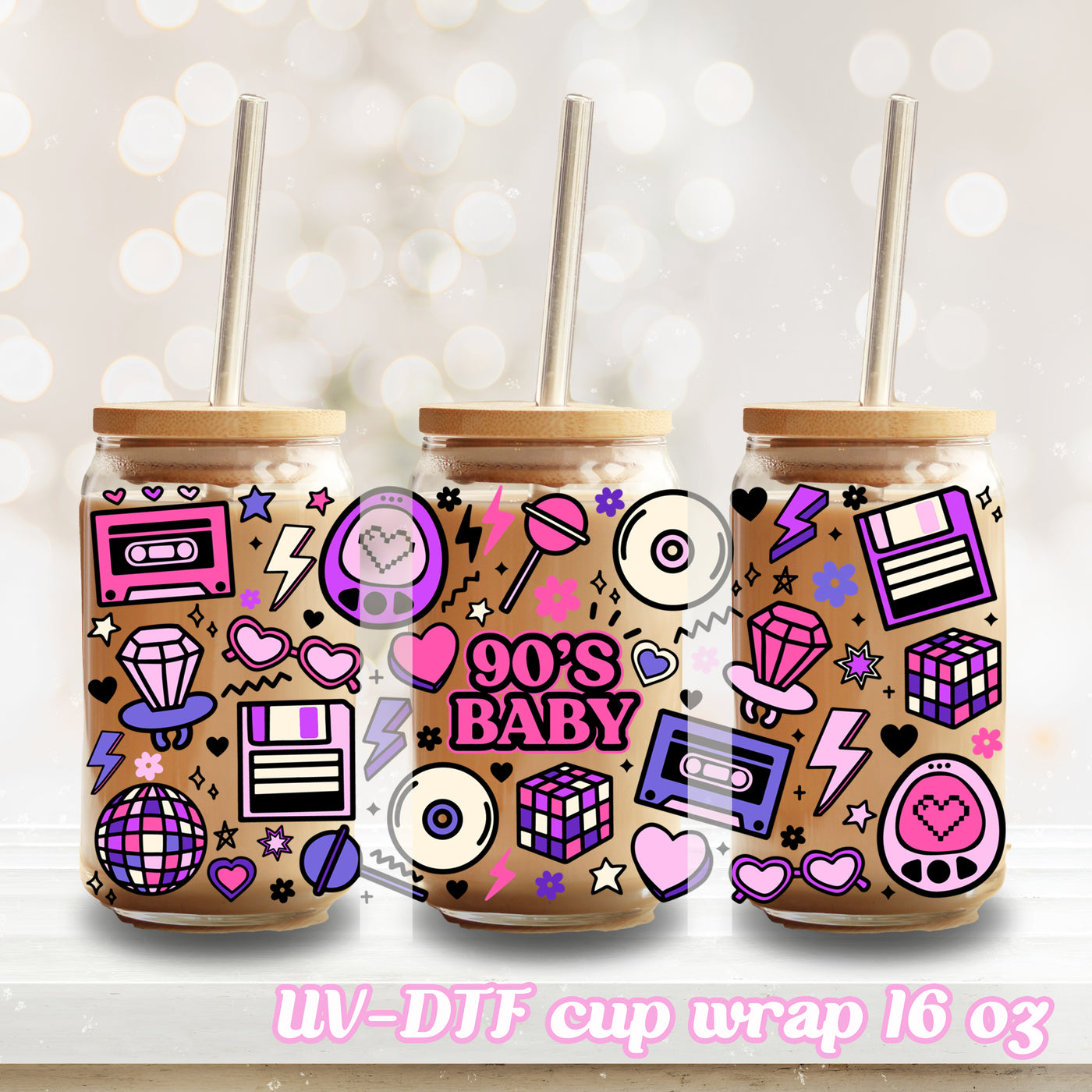 UV DTF - 90's Baby - 16oz Libbey Glass Cup Wrap Only