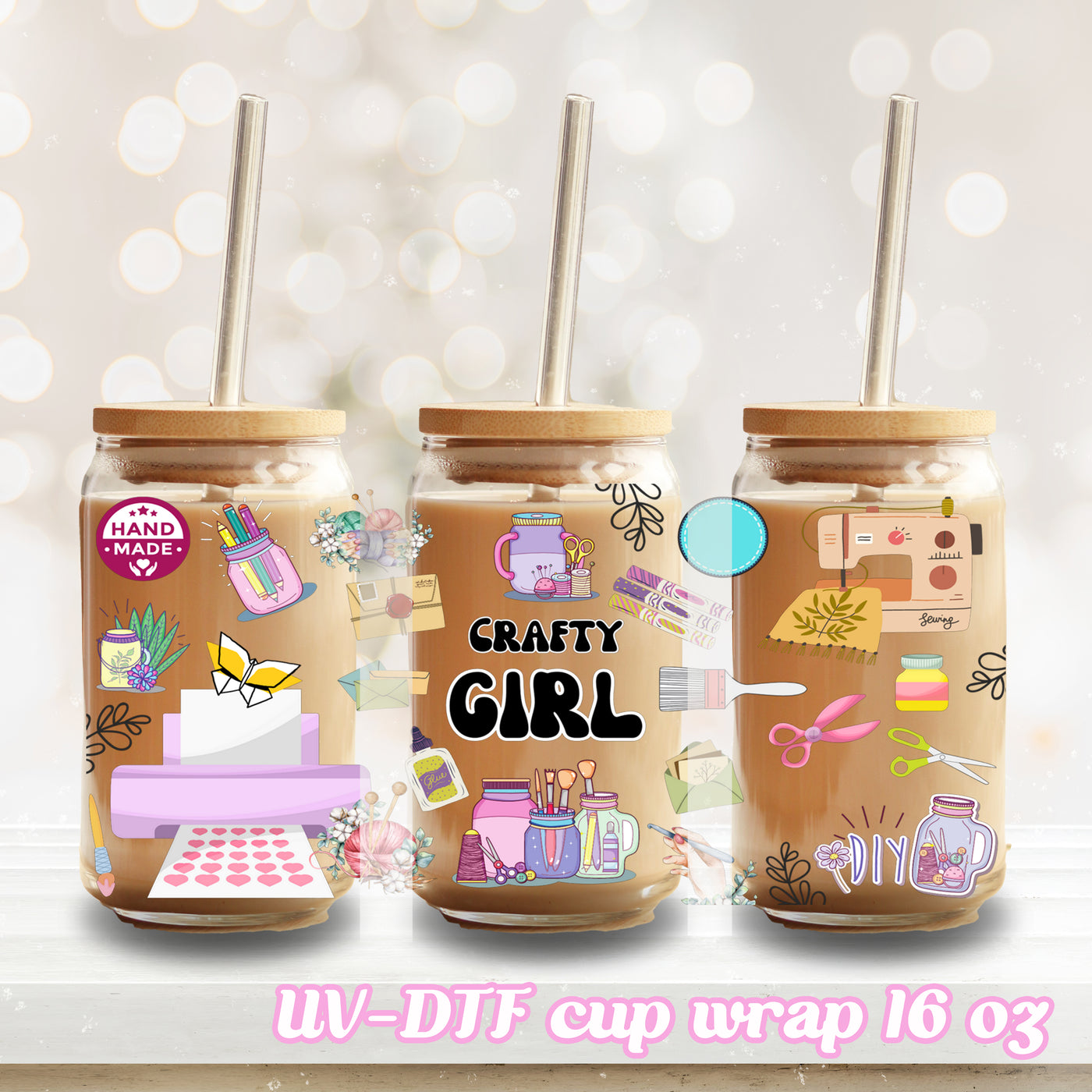 UV DTF - Crafty girl - 16oz Libbey Glass Cup Wrap Only